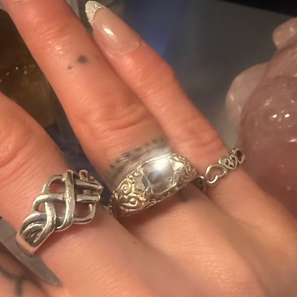 High Clarity Herkimer Diamond Ring East West Fancy Heart Filagree 7 - 7.25 - Picture 4 of 5